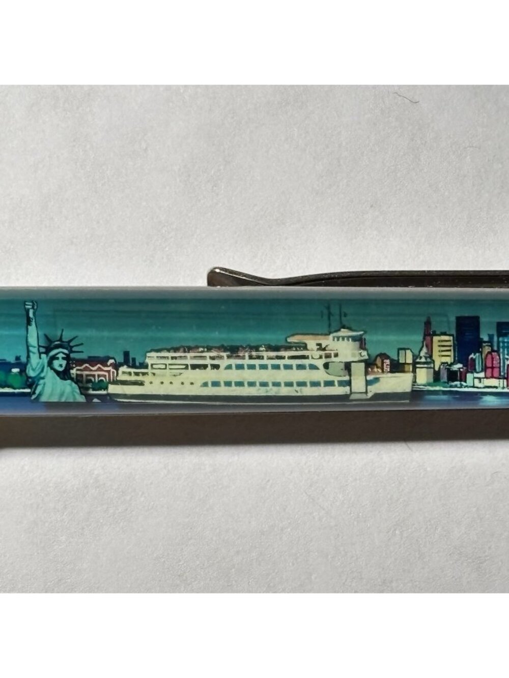 Statue of Liberty New York City Floaty Pen Ferry Boat Moves Lower Manhattan Vtg